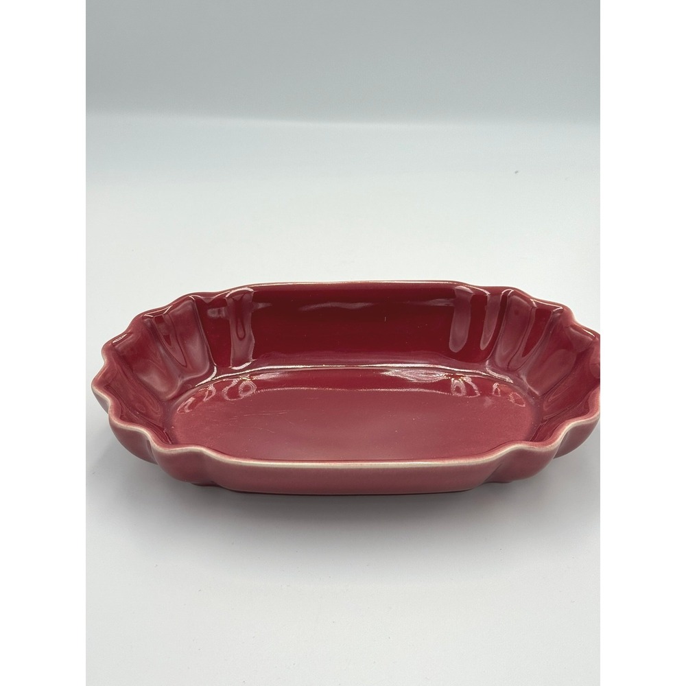 Deltis Stoneware Burgundy Red Scalloped Glazed Oval Serving Bowl Dish Portugal